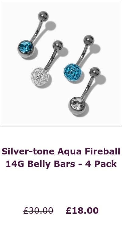 Silver-tone Aqua Fireball 14G Belly Bars - 4 Pack