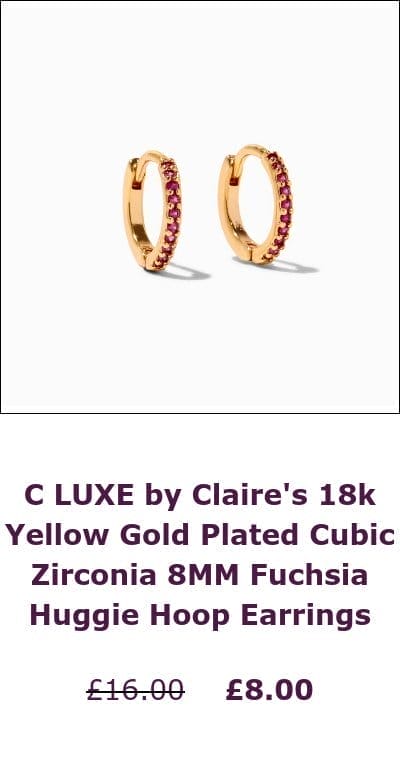 C LUXE 18k Yellow Gold Plated Cubic Zirconia Fuchsia Huggie Hoop Earrings