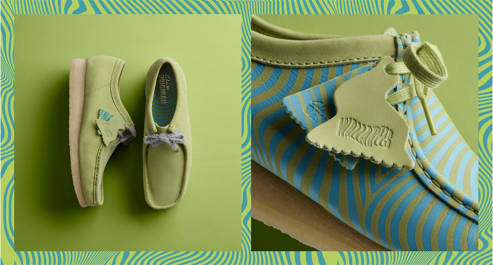 Wallabee Blue/Lime Print & Pale Lime Suede