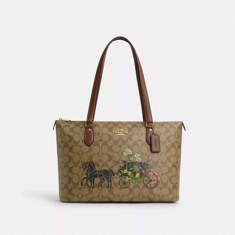 Gallery Tote In Signature Canvas With Floral Horse And Carriage