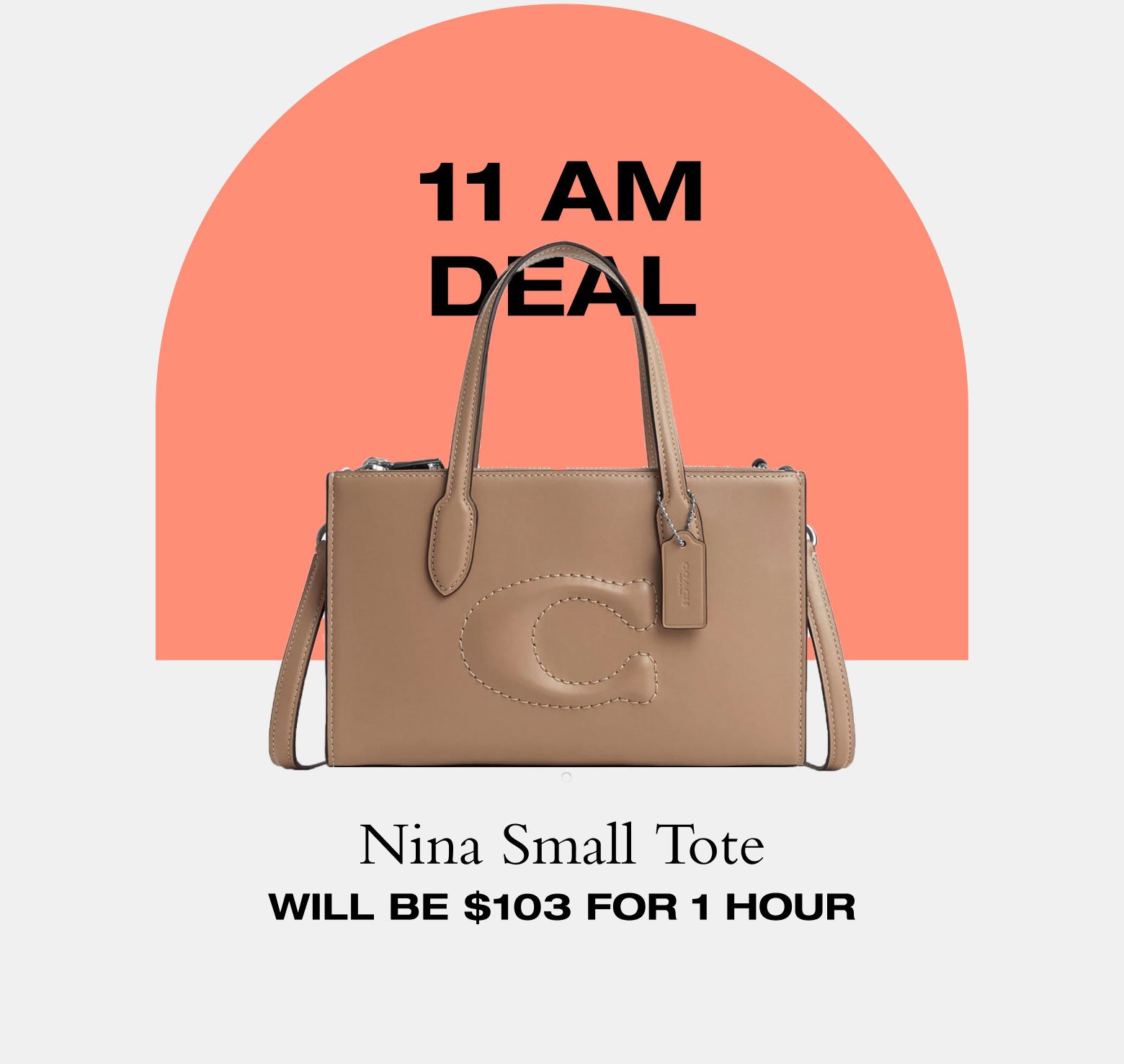 11 AM Deal. Nina Small Tote. WILL BE \\$103 FOR 1 HOUR