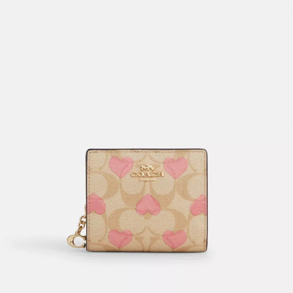 Snap Wallet In Signature Canvas With Heart Print