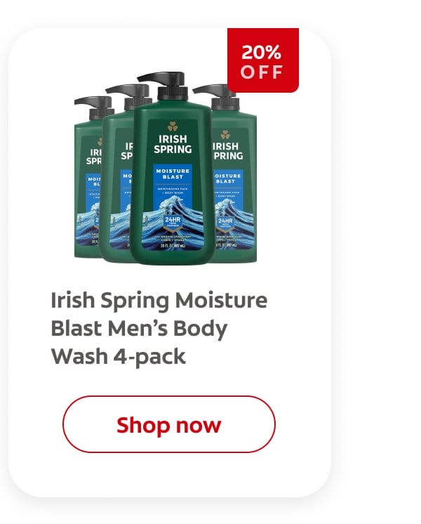 Irish Spring Moisture Blast Men’s Body Wash 4-pack 20% off click here to shop now