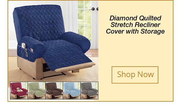 Diamond Quilt Stretch Recliner Cover with Storage