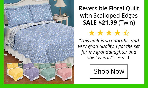 Reversible Floral Quilt with Scalloped Edges