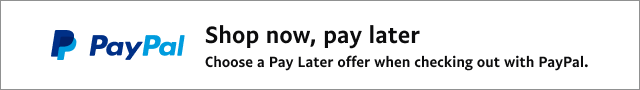 A white banner with a blue PayPal logo that reads, “Shop now, pay later. Choose a Pay Later offer when checking out with PayPal.”