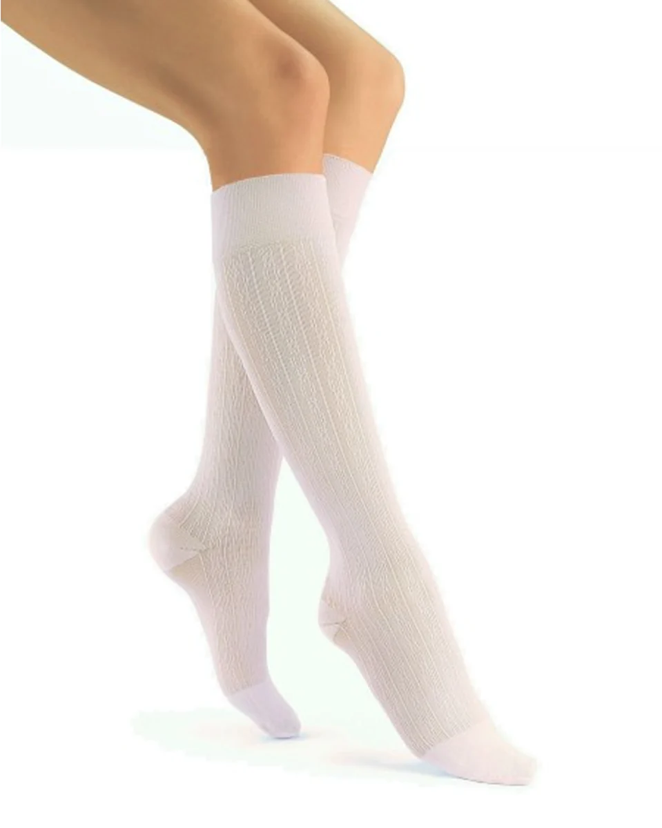 Image of Jobst soSoft Women's Knee High Closed Toe Brocade Pattern Support Socks 8-15 mmHg