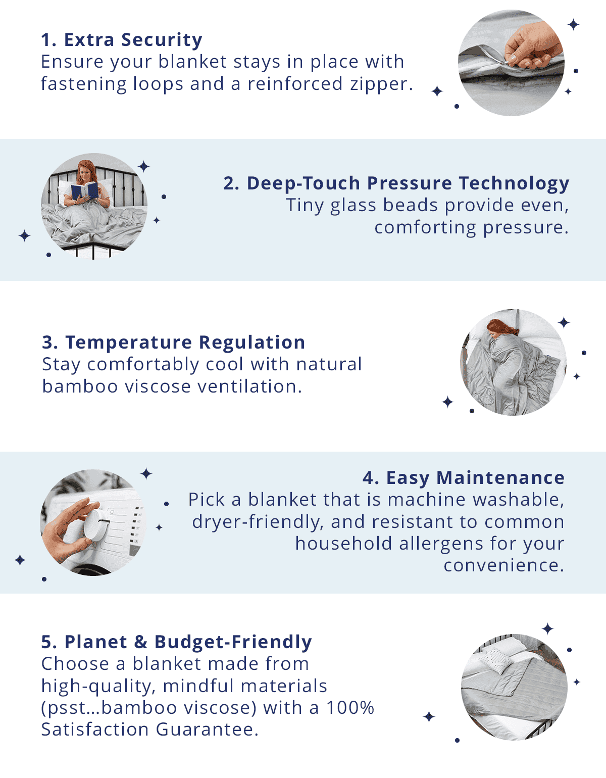 Extra security, Deep-touch pressure technology, temperature regulation, easy maintenance, planet & budget friendly!