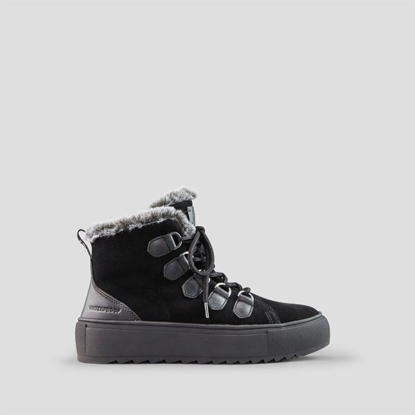 Avril Suede and Leather Waterproof Winter Boot in Black All Over