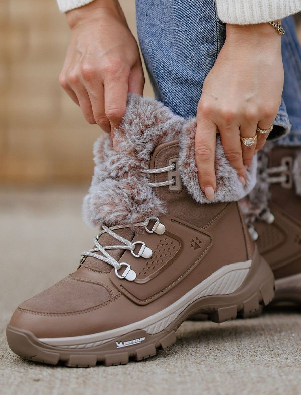 Union Leather and Suede Waterproof Winter Boot with PrimaLoft® and soles by Michelin in Almond