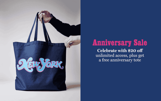 Anniversary Sale: Celebrate with \\$20 off unlimited access, plus get a free anniversary tote