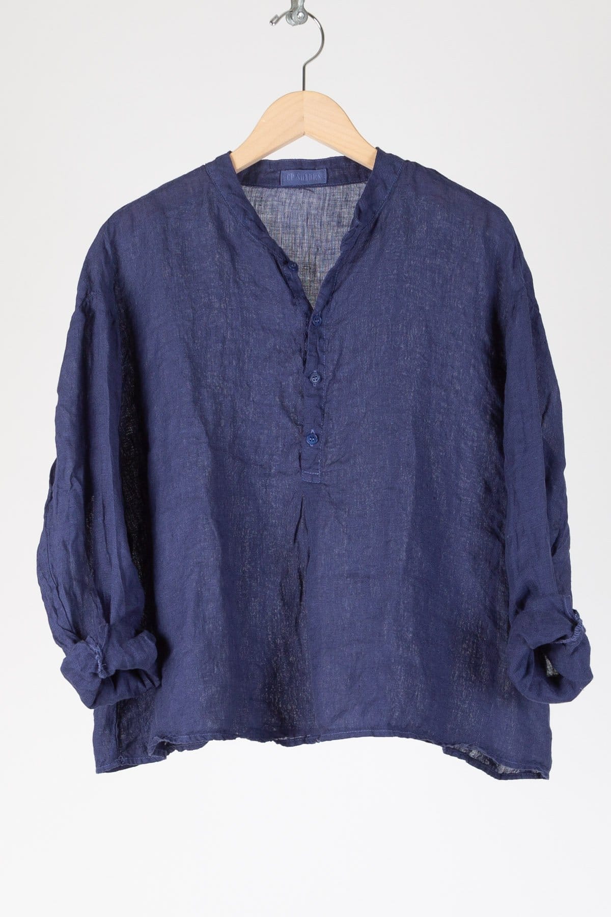 blue long sleeve linen shirt