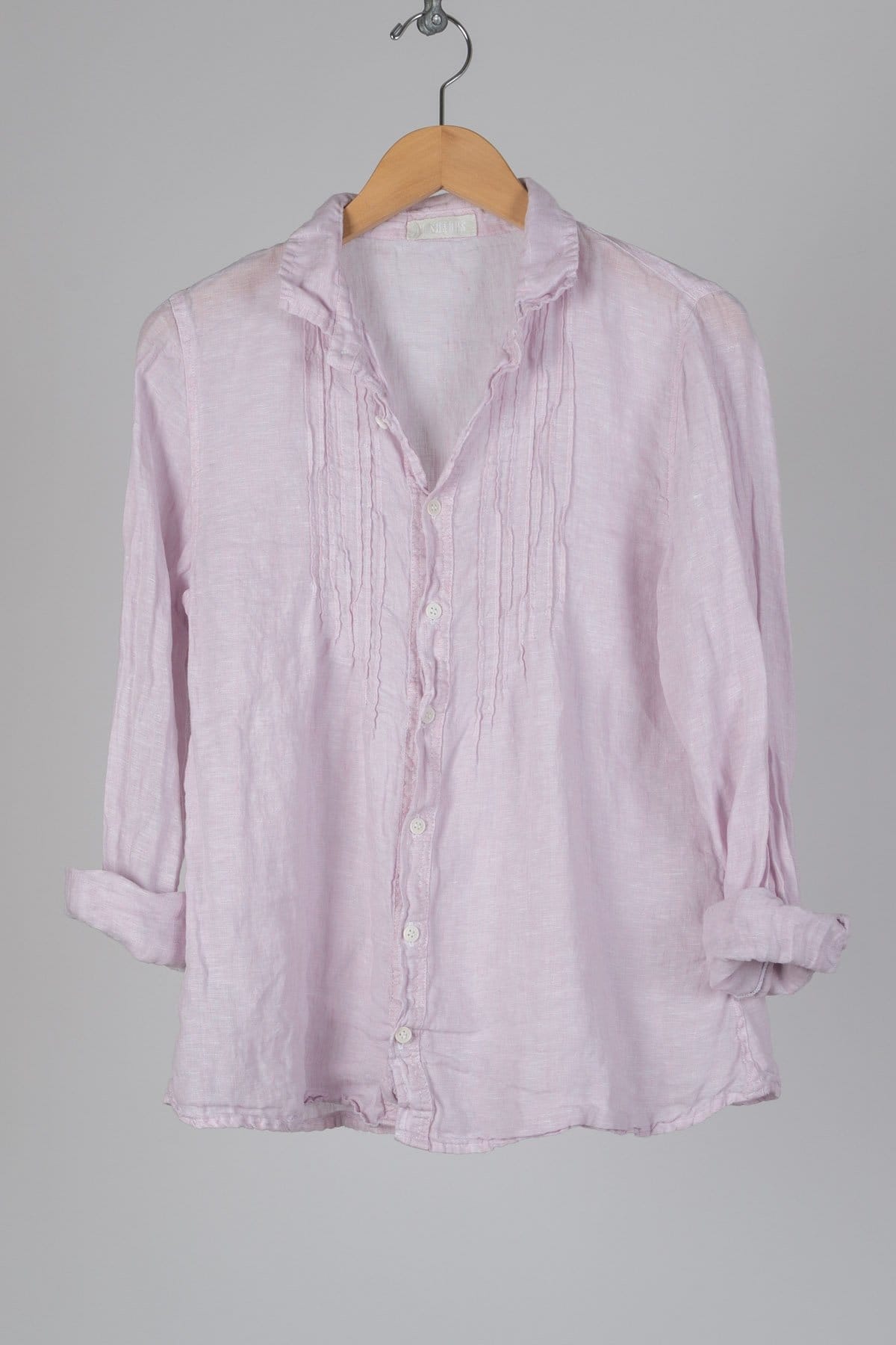 linen Long sleeved button up shirt with pin tucks