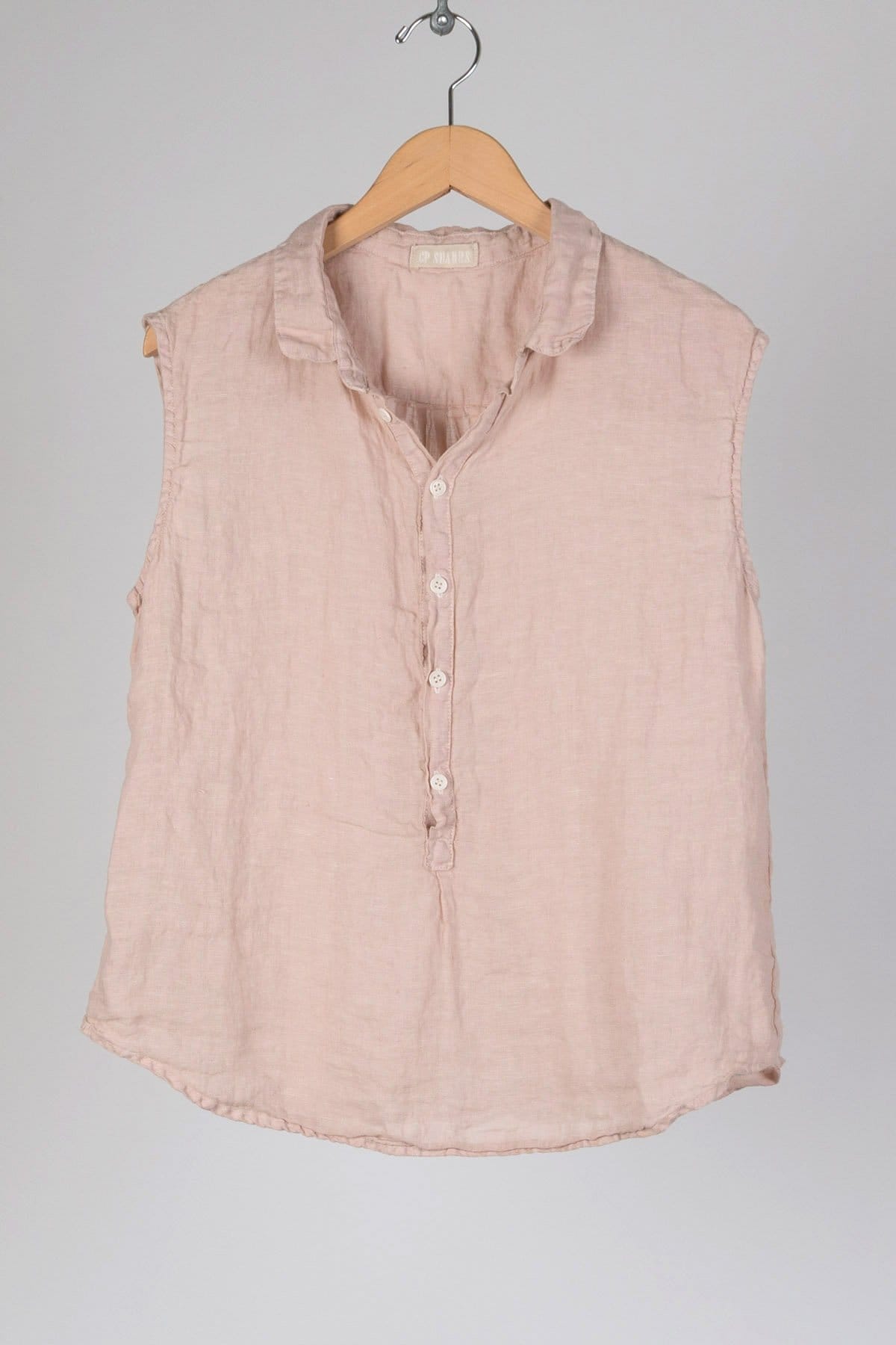 linen shirt Sleeveless pullover top with collar and button placket