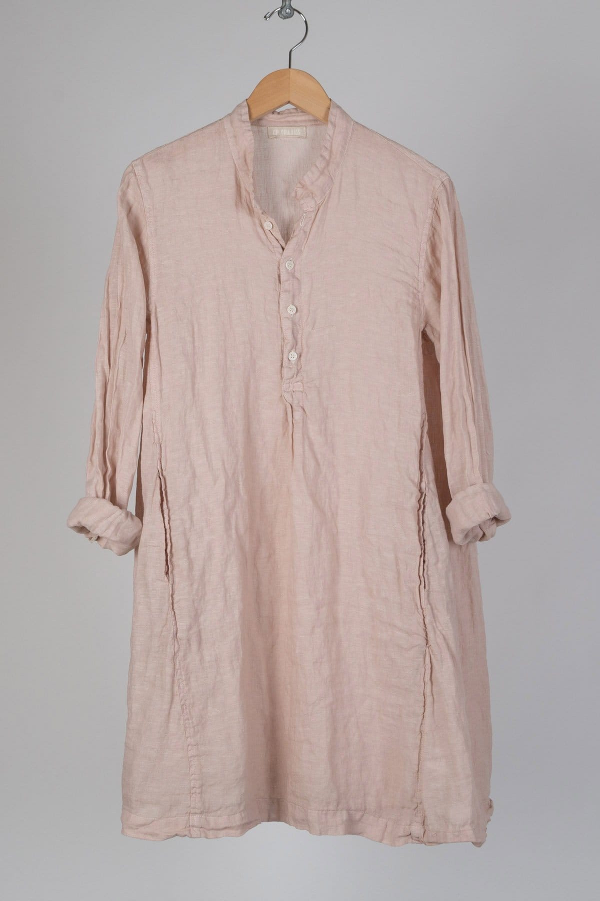 linen Long sleeve tunic with inset pockets and a short collar, wear as a tunic or a dress Godet panels at side seams