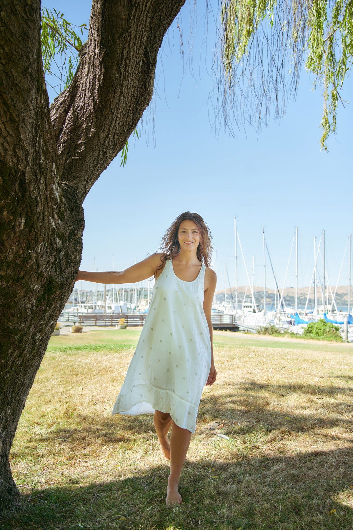 Model wearing a cotton voile dress