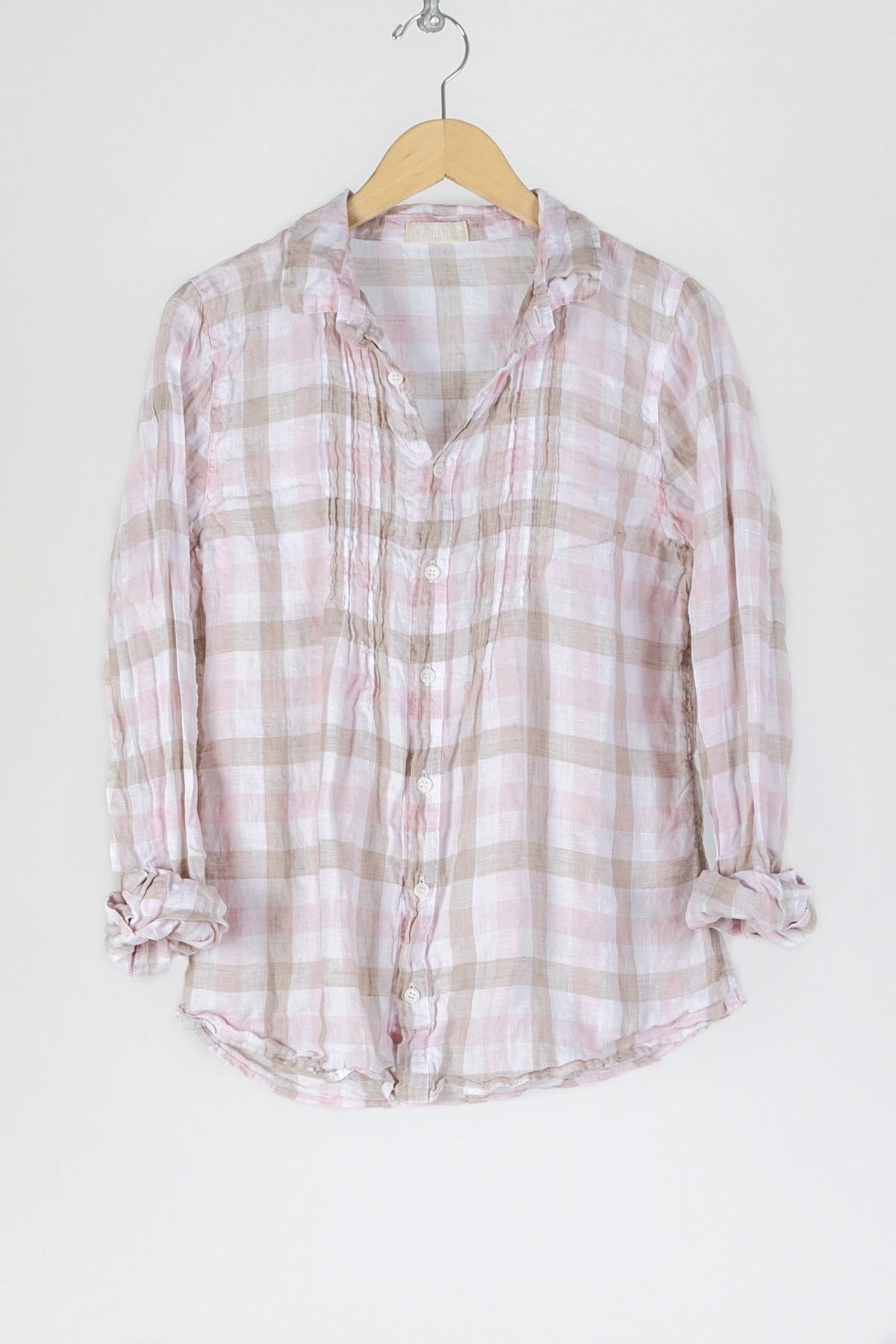 Long sleeved button up shirt with pin tucks