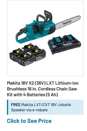 Makita 18V X2 (36V) LXT Lithium-Ion Brushless 16 in. Cordless Chain Saw Kit