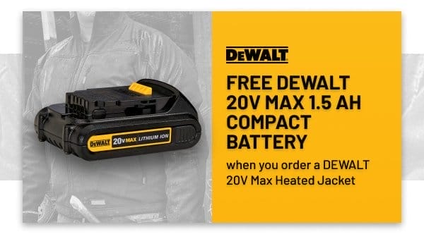 Free DEWALT 20V MAX 1.5 AH Compact Battery