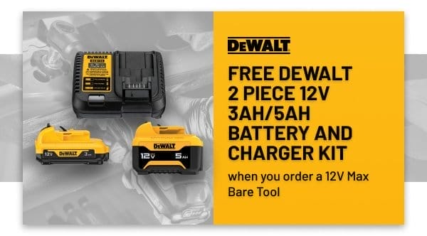 Free DEWALT 2 piece 12V battery charger kit