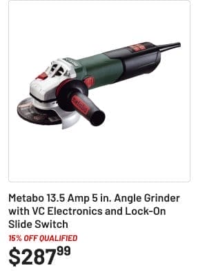 Metabo Quick 13.5 Amp 5 in. Angle Grinder with VC Electronics and Lock-On Slide Switch