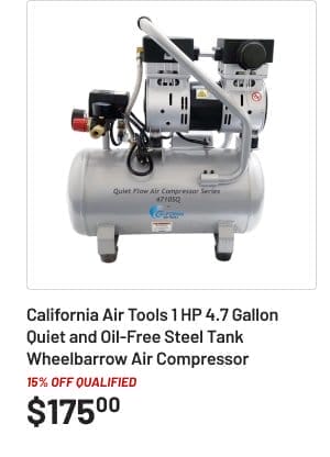 California Air Tools 1 HP 4.7 Gallon Quiet and Oil-Free Steel Tank Wheelbarrow Air Compressor