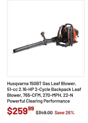 Husqvarna 150BT 51cc 2.16 HP 2 Cycle Gas Backpack Leaf Blower