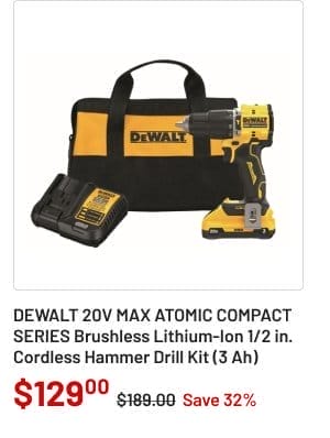 DEWALT 20V MAX ATOMIC COMPACT SERIES Brushless Lithium-Ion 1/2 in. Cordless Hammer Drill Kit