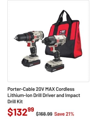 Porter-Cable 20V MAX Cordless Lithium-Ion Drill Driver and Impact Drill Kit