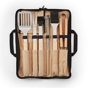 Wood-Handled 9-Piece Barbecue Tool Set