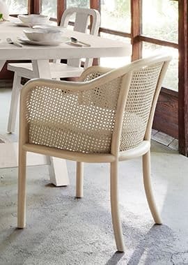 Fields Whitewash Wood and Cane Dining Arm Chair by Leanne Ford