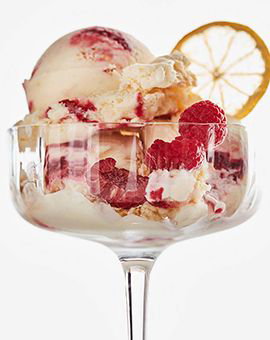 vanilla ice cream with raspberry and lemon curd
