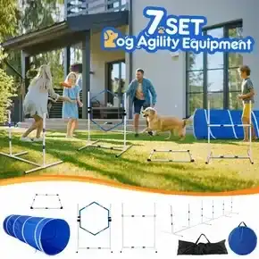 Dog Agility Equipment 7PCS Set Obstacle Course Pet Training Supplies Toys Jump Hurdle Tunnel Weave Poles Pause Box Carry Bags