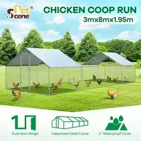 Chicken Coop Run Walk In Chook Pen Cage Shelter Cat Dog Enclosure Rabbit Hutch Bird House Extra Large 300x800x195cm