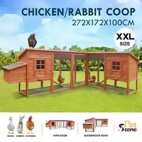 Wooden Chicken Coop Extra Large Bunny House Rabbit Hutch Duck Cage Enclosure Outdoor 272cm