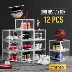 12PCS Shoe Storage Box Sneaker Display Cases ABS Plastic Boxes Stackable Organiser Transparent 