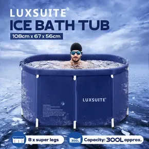 Portable Bathtub Foldable Soaking Ice Bath Spa Tub Thickening Freestanding for Adults Home Bathroom 300L Blue