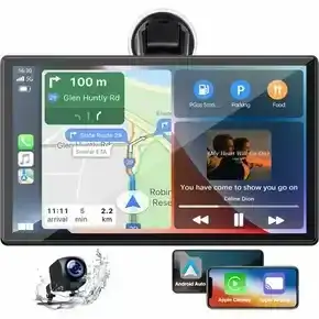 9 Inch Wireless Carplay with 1080P Reverse Camera,Portable Touch Screen Car Play Radio Audio Receiver,Car Stereo with Mirror Link,GPS Navigation,Android Auto,Bluetooth,FM,Siri