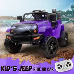 Kids Electric Car Ride On Truck Remote Control Toy Jeep Vehicle 12V Purple Children Spring Suspension LED AUX Port