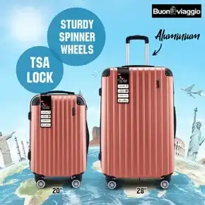 2Pcs Luggage Set Carry On Suitcases Travel Case Cabin Hard Shell Travelling Bags Hand Baggage Lightweight Rose Gold