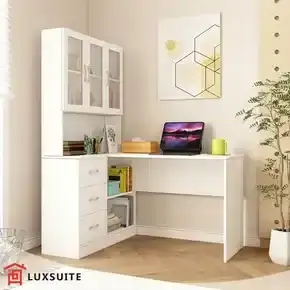 Computer Desk and Bookcase 3in1 Study Writing Laptop Table Shelving Office Bookshelf Drawers Cabinets White