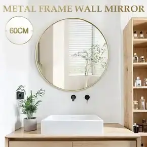 60cm Round Wall Mirror Bathroom Vanity Standing Large Bedroom Gold Decorative Mount Circle Hallway Makeup Shower Shaving