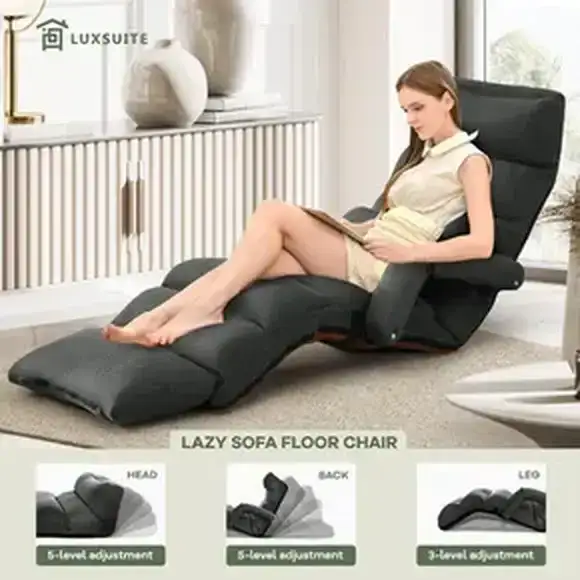 Floor Sofa Bed Chair Couch Lounge Recliner Folding Ground Lounger Lazy Chaise Seat Adjustable with Arms Pillow Pedal