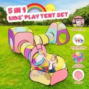 Kids Teepee Play Tent Pop Up 5 In 1 Playhouse Crawl Tunnel Ball Pit Basketball Hoop Indoor Outdoor Playground Activity Centre