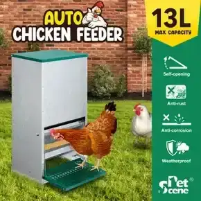 Auto Chicken Feeder Automatic Poultry Treadle Hens Rabbit Chook Food Dispenser Rat Bird Water Proof Galvanised Steel 13L