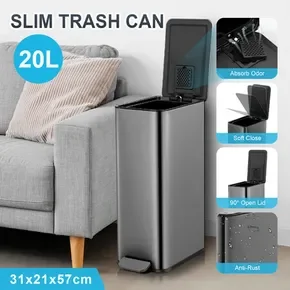 20L Small Trash Can Rubbish Bin Pedal Step Waste Recycling Garbage Stainless Steel Slim Trashcan Bathroom Kitchen Office