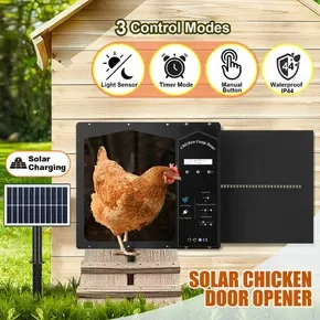 Solar Automatic Chicken Coop Door Auto Hen House Pen Run Poultry Cage Gate Opener Closer Timer Light Sensor LCD Aluminum