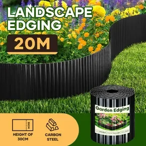 Garden Landscape Edging 20mx30cm Lawn Border Flower Plant Bed Grass Path Fence DIY Flexible Corrugated Carbon Steel Roll Kit