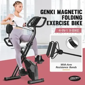 Genki Exercise Bike 4in1 Foldable Bicycle Home Gym Equipment Magnetic Indoor Cycling Trainer Adjustable Resistance LCD Screen