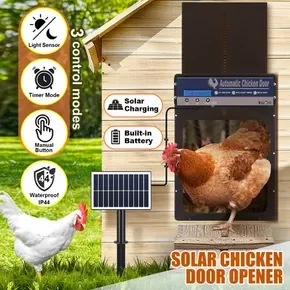 Auto Chicken Coop Door Solar Powered Cage Opener Closer Kit Automatic Safe Timer Light Sensor Hen House Poultry Pen Run